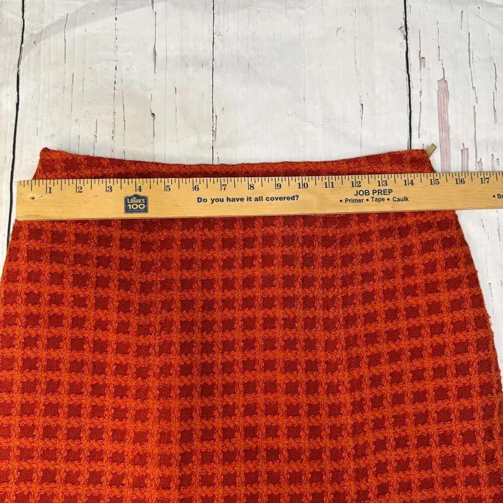 Carlisle‎ Wool Blend Check Burnt Orange Boucle Pleated Skirt